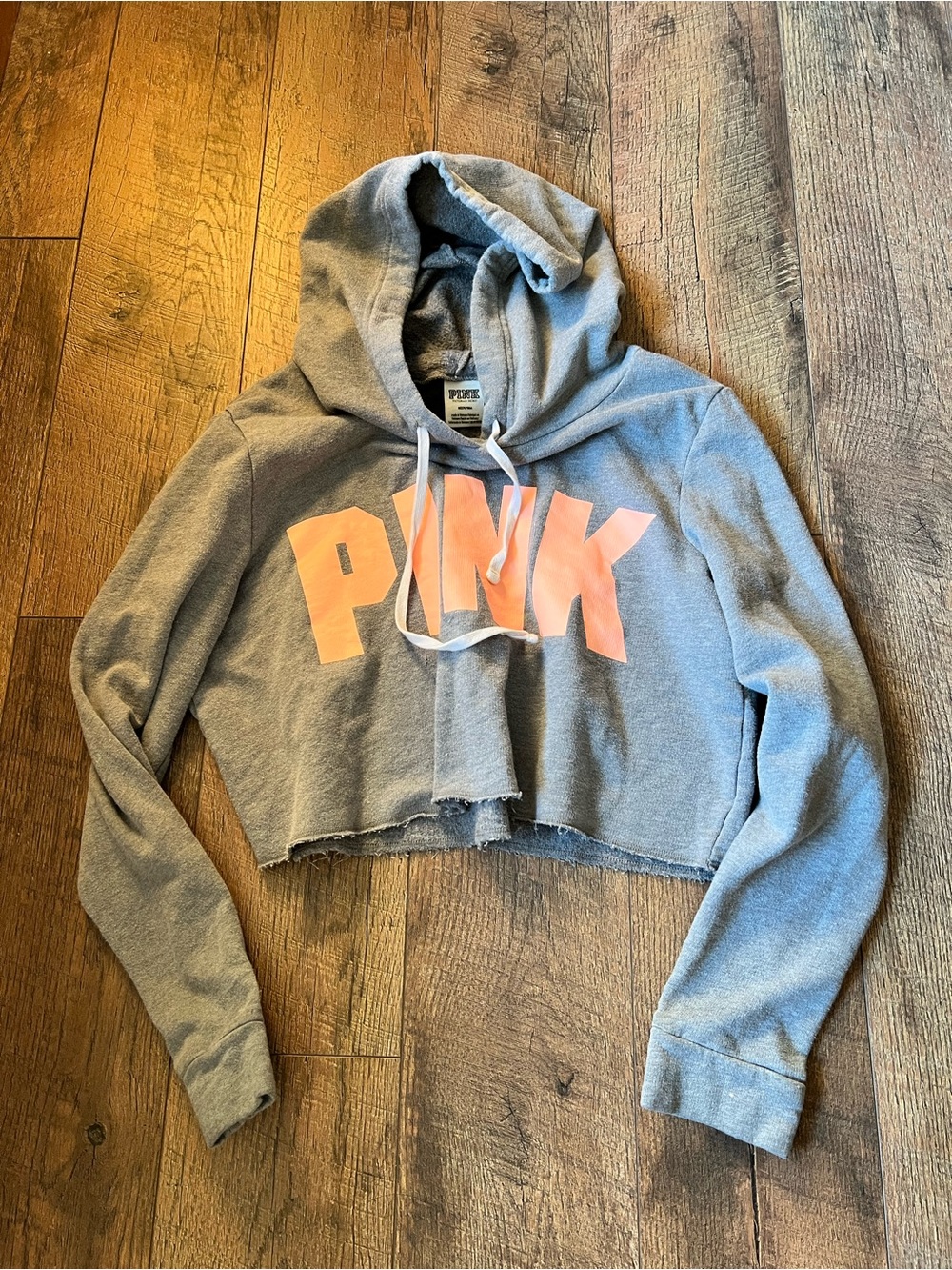 Victoria's Secret PINK Gray Cropped Hoodie with Pink Logo